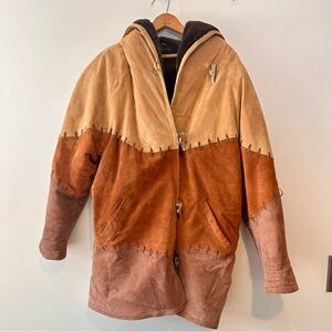 Vintage Western GIII Suede Hooded Plush Lined Coat- Groovy warm, Skijoring, RARE